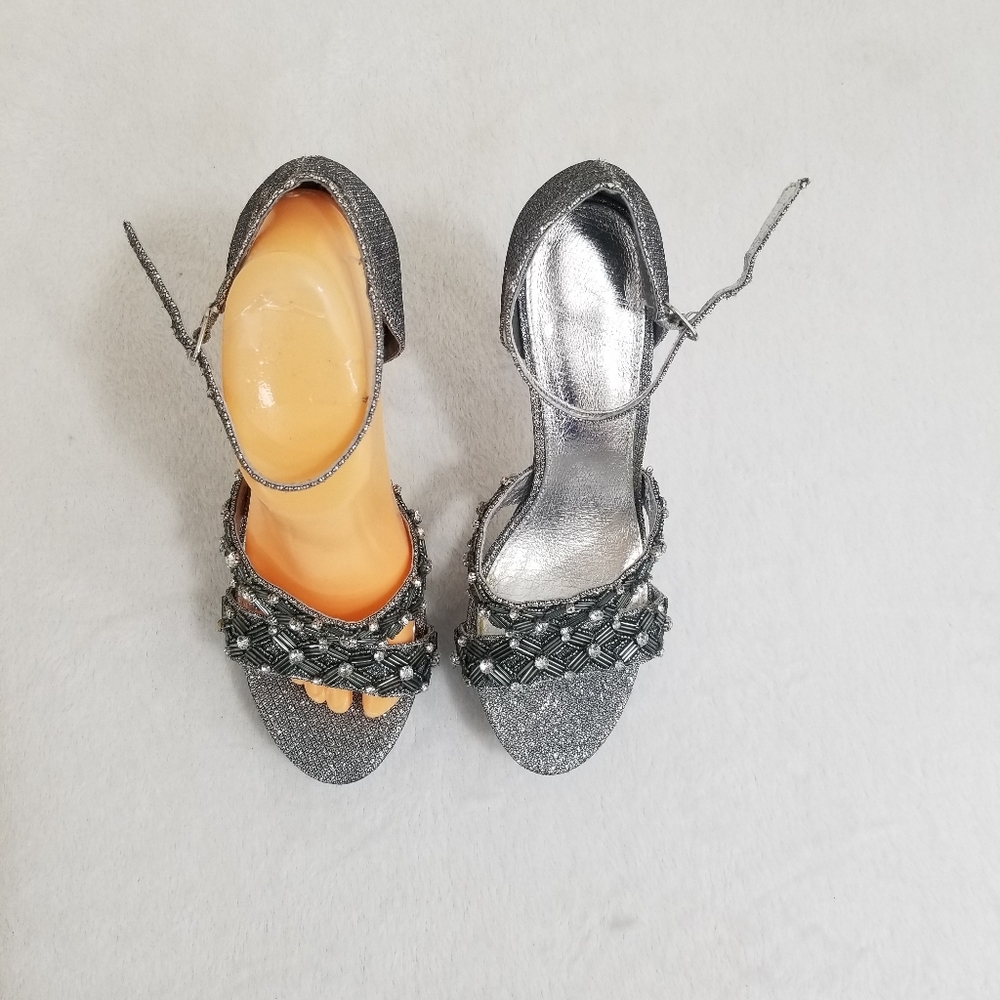 Adrianna Papell Gunmetal Beaded Strappy Heels - Picture 3 of 10